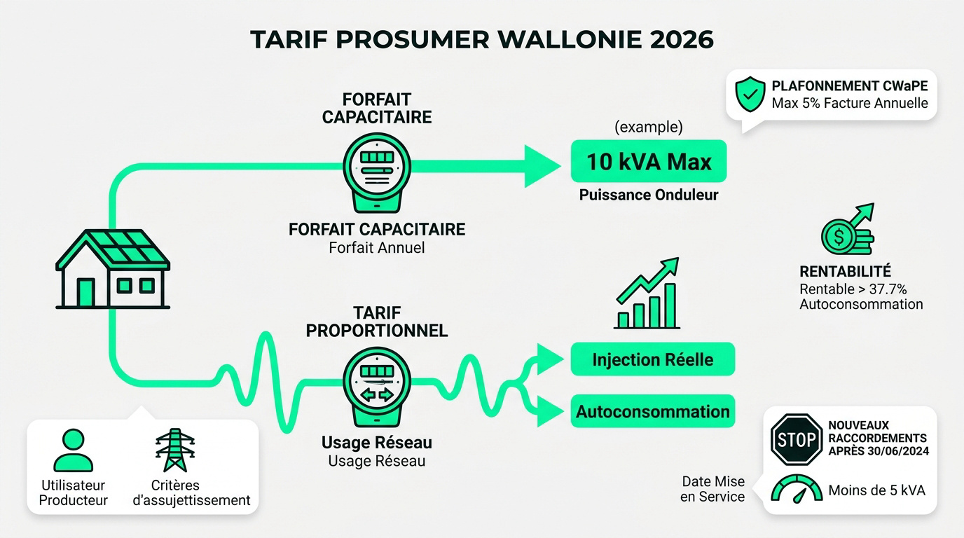 Tarif prosumer Wallonie 2026 : comparaison des coûts par GRD