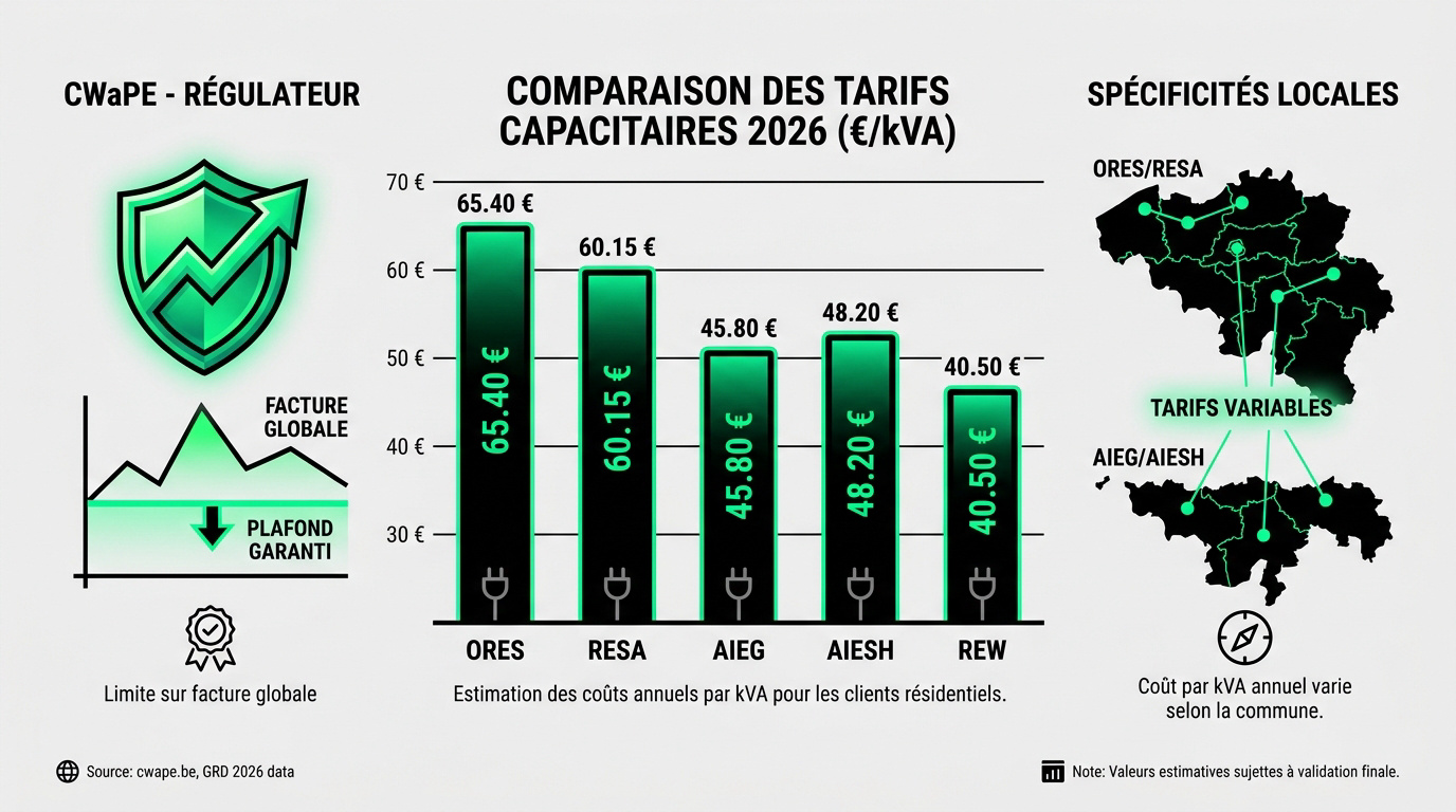 Comparaison des tarifs prosumer capacitaires par GRD en Wallonie pour 2026