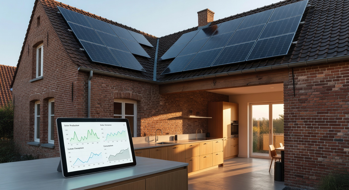 Maison belge avec panneaux solaires et appareils domestiques optimisant l'autoconsommation