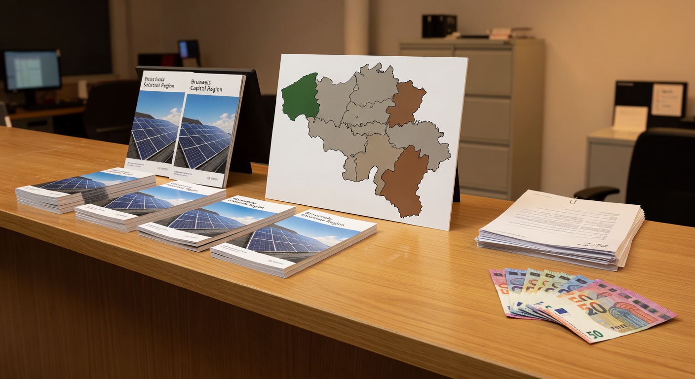 Carte de Belgique avec les trois régions et icônes de primes solaires