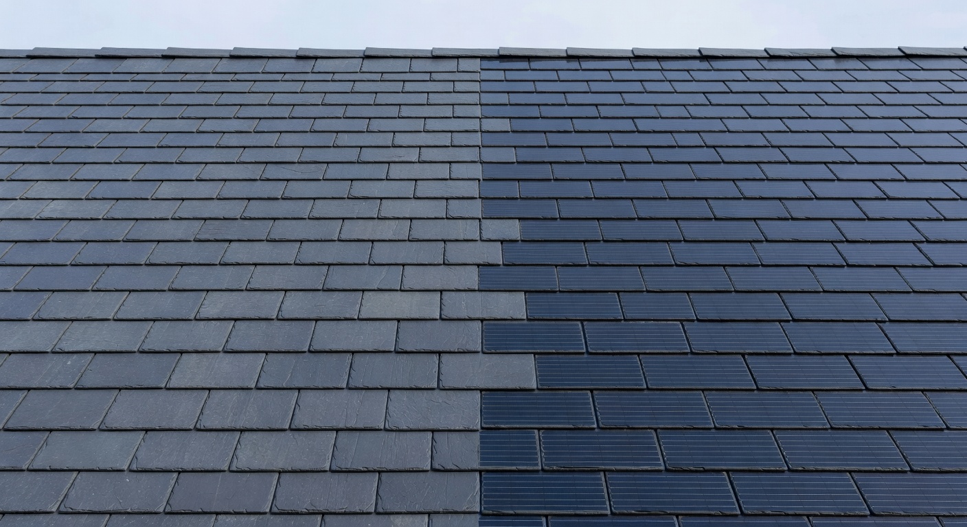 Toiture en tuiles solaires photovoltaiques integrees sur une maison en Belgique avec rendu esthetique discret