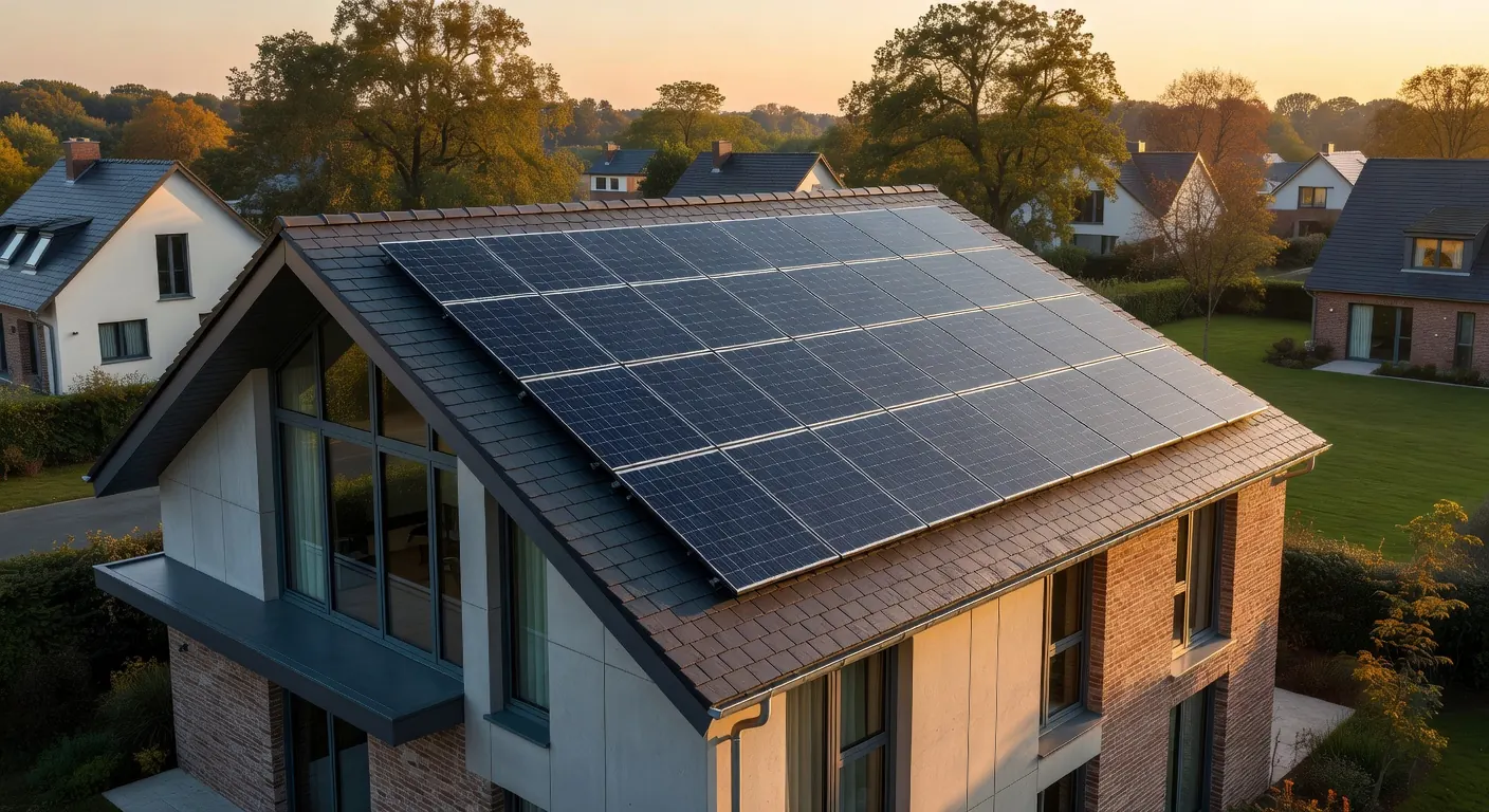 Illustration de panneaux solaires intégrés à une maison connectée en 2026
