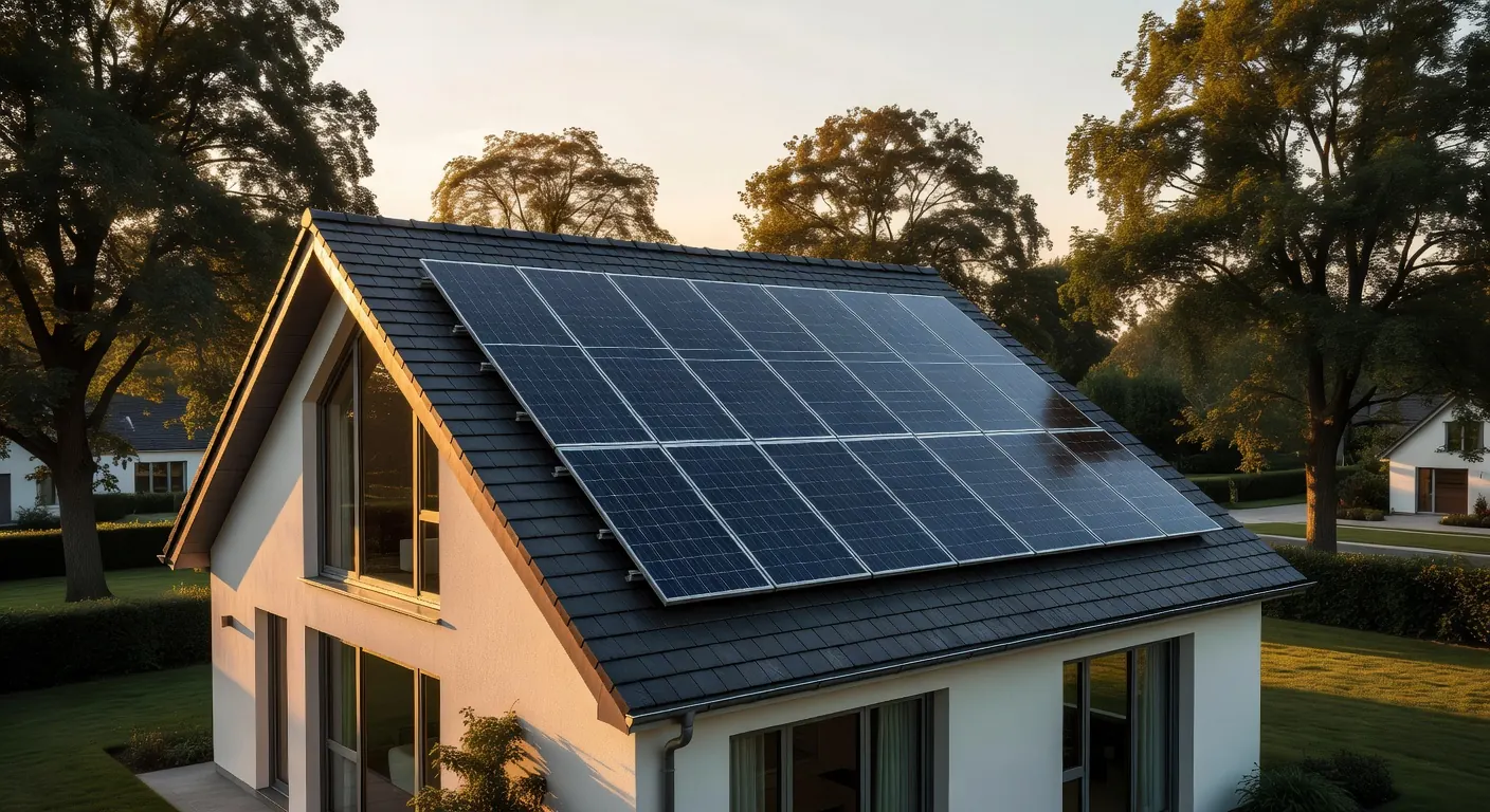 Panneaux solaires en fonctionnement sur un toit résidentiel